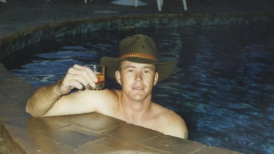 A photo of Brenden Abbott, the Postcard Bandit, at a Gold Coast hotel swimming pool.