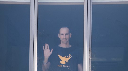 A refugee at the Mantra Motel in Preston last week.