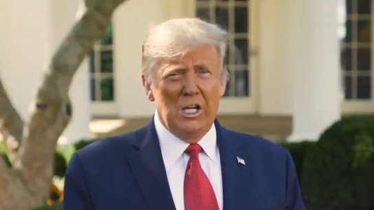President Donald Trump in a video message released on October 7 from the White House.