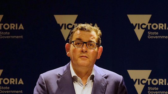 Victorian Premier Daniel Andrews giving a press conference at treasury place in Melbourne on Tuesday 