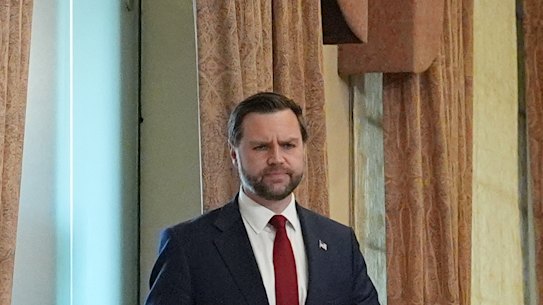 Vice President JD Vance arrives for news conference after negotiations in Islamabad on Sunday.