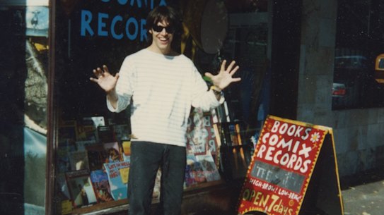 Evan Dando outside the Half A Cow record store in Glebe