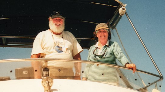 Trish and Wally Franklin on Moon Dancer in 2002.