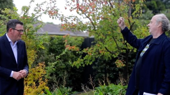 Vinyl tragic Victorian Premier Daniel Andrews, left, with his new mate Mushroom boss Michael Gudinski.