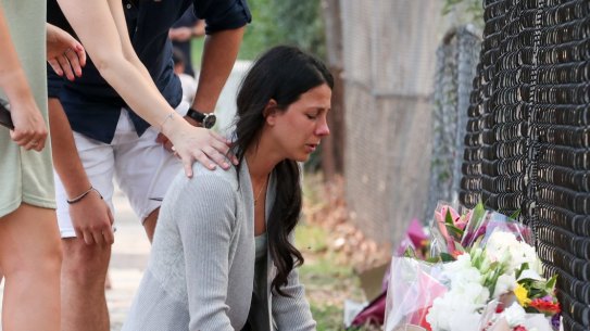 Mother Leila Abdallah at the scene where three of her children died in Oatlands in 2020.