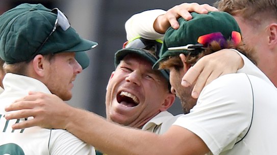 Australia celebrate at the Gabba. 