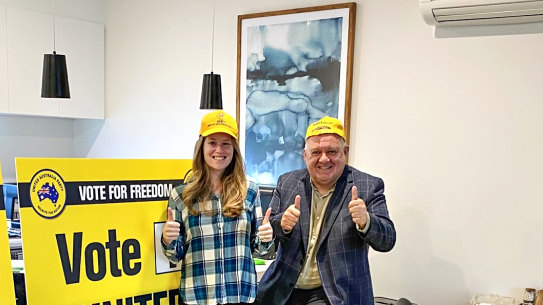 United Australia Party Candidate Craig Kelly with ‘Freedom’ activist Monica Smith ahead of large Melbourne demonstration last weekend.