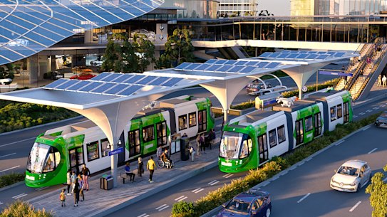 Trackless trams are being propsed for a route between Caulfield and Rowville.
