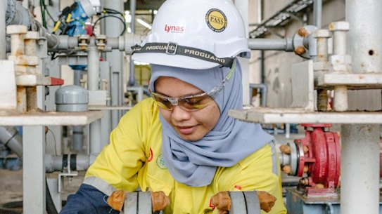 An employee at work in the Lynas processing plant in Kuantan, Malaysia.