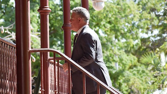 Stewart Burchell walks up the steps of Broome Courthouse on Monday.