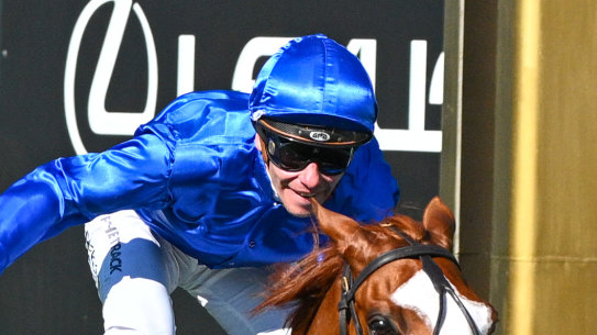 Cascadian charges over the top of Pride Of Jenni to win the Austrlian Cup last month.