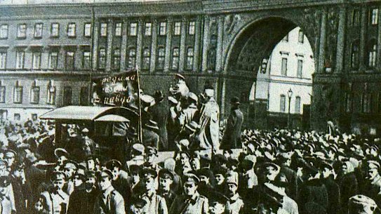 A Bolshevik rally in St Petersburg in 1917.