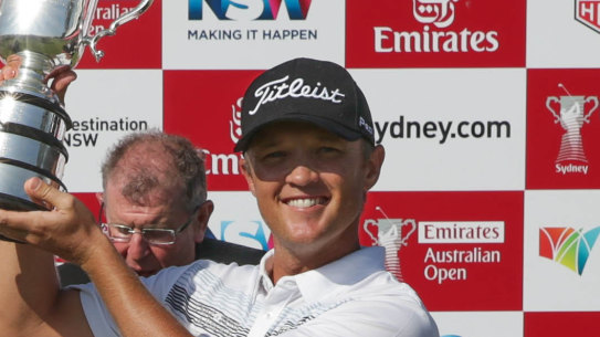 Matt Jones with the Stonehaven Cup after winning the Australian Open in 2015