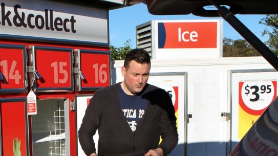 Brian Barnes  collects his families groceries from the Coles  Click and Collect refrigerated lockers in Windsor. Age News Pic taken by John Woudstra Aug. 17 2012

