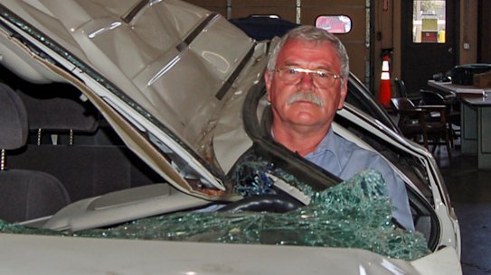 At the crash lab. UNSW Sydney Emeritus Professor Raphael Grzebieta, a road safety expert, who was just awarded a prestigious international award for his work on road safety. 