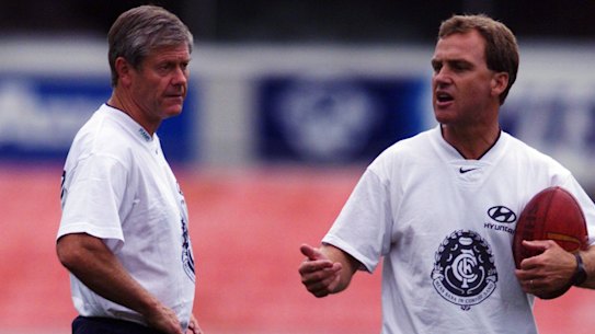 Carlton’s David Parkin (left) and Wayne Brittain in 2000.