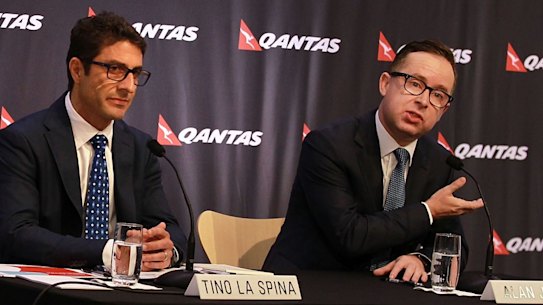 Qantas International CEO Tino La Spina (left), pictured with Alan Joyce in 2016. 