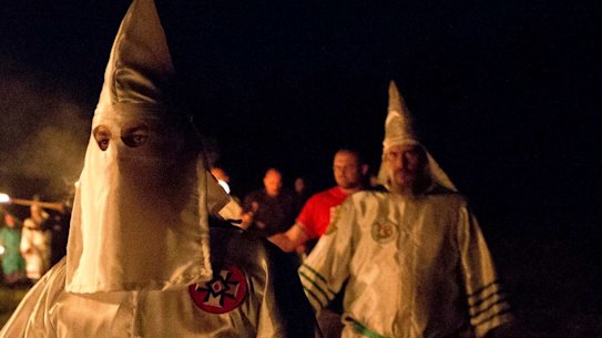 Members of the Ku Klux Klan on the march in Georgia in April.