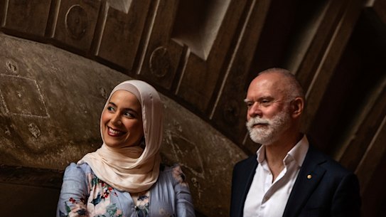 Sara Mansour and Michael McDaniel at the Sydney Opera House. 