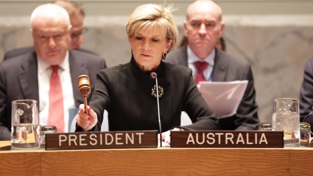 Foreign Affairs Minister Julie Bishop chairs the UN Security Council meeting in New York overnight.