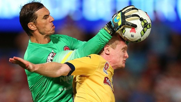 Feeling the squeeze: Ante Covic of the Western Sydney Wanderers.