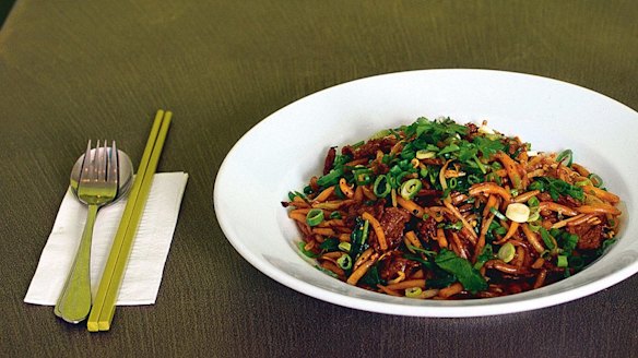 Colourful beef noodles at Bopha Devi.