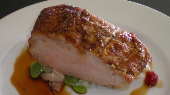 Oven-baked pork belly with apple and mustard crust (lentils not pictured).