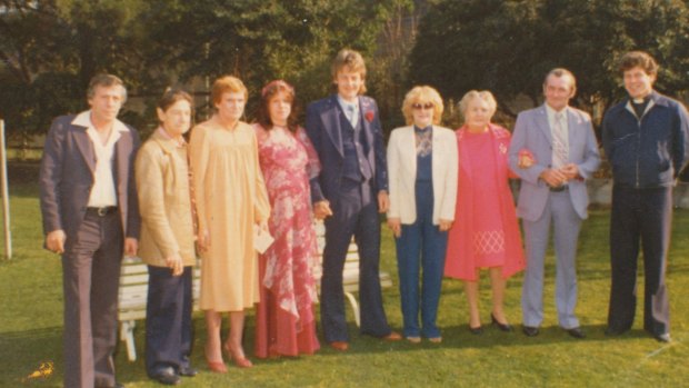 Gangster Dennis Allen (centre blue suit and tie) at his wedding to Sissy (to his right) in Pentridge in the 80's. Sissy is  Kellie Carter-Bell's sister.