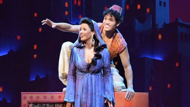 Courtney Reed and Adam Jacobs in the Disney production of <i>Aladdin</i>.