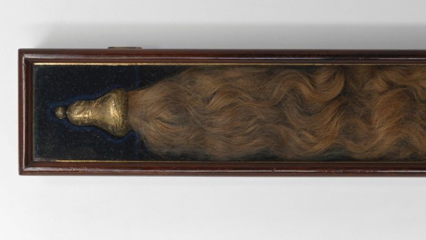 Mourning box with lock of hair, Eliza Wallen, 1855.