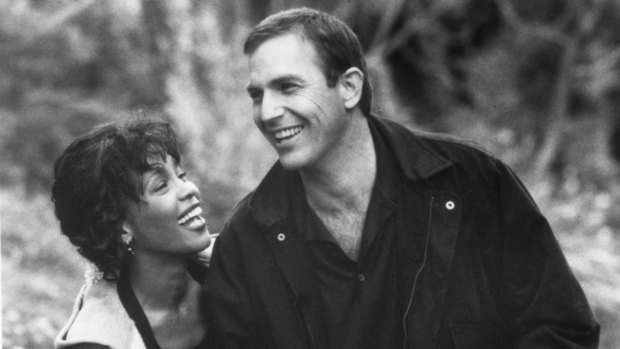 Whitney Houston and Kevin Costner in the 1992 movie <i>The Bodyguard</i>. 
