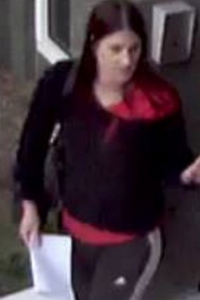 Sabrina Bremer captured on CCTV leaving Logan police station.