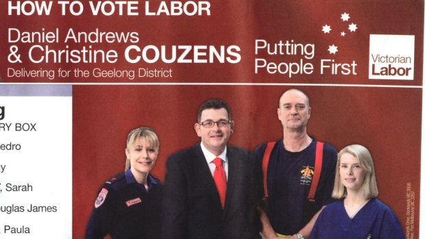 A Labor How-To-Vote Card from the 2014 election. Firefighter Peter now regrets his decision to be part of Labor's campaign material.