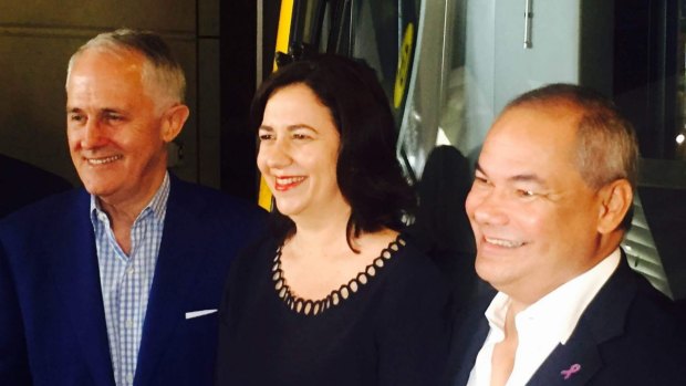 Prime Minister Malcolm Turnbull, Queensland Premier Annastacia Palaszczuk and Gold Coast mayor Tom Tate were all smiles at a recent light rail funding announcement.