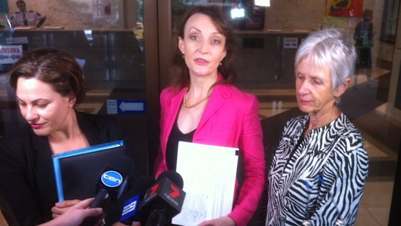 South Brisbane MP Jackie Trad, West End Community Association president Dr Erin Evans and South Brisbane councillor Helen Abrahams speak to the media after being locked out of Queensland's Executive Building.
