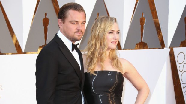Actors Leonardo DiCaprio and Kate Winslet pull the old "Jack and Rose" thing again at the 88th Annual Academy Awards.