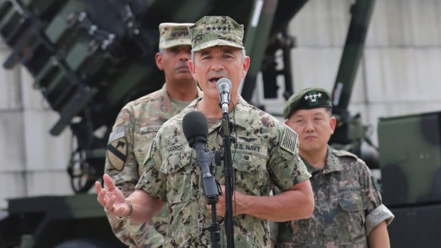  Admiral Harry Harris answers questions during a press conference in South Korea last week.