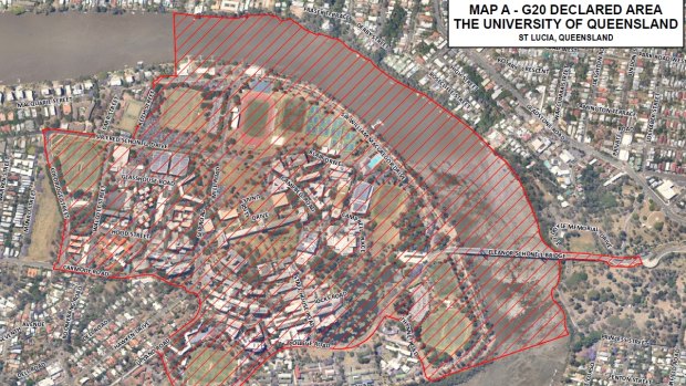 Declared zone for Barack Obama speech at University of Queensland.