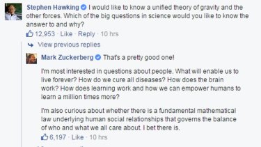 Stephen Hawking's question for Zuckerberg. 