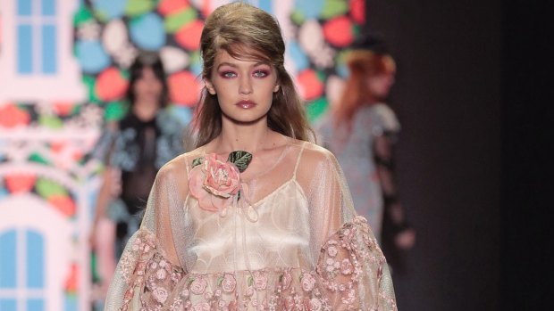 Gigi Hadid walks the runway during the Anna Sui September show.