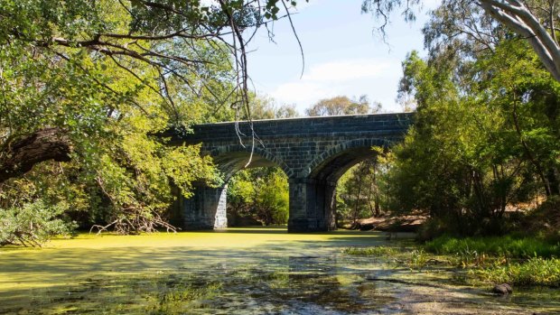 Moorabool River at Batesford. The viaduct was built in 1862.