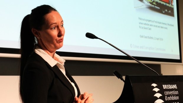 Detective Sergeant Rachael Gray speaking at the Australian Public Sector Anti-Corruption Conference in Brisbane.