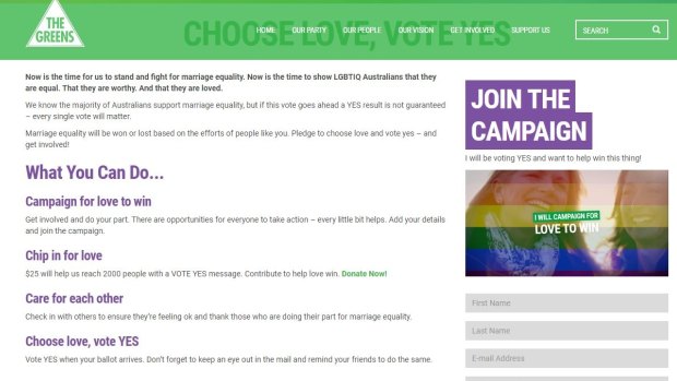 A screenshot from the Greens' Choose Love website.