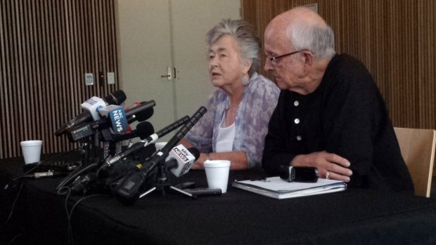 The parents of jailed journalist Peter Greste, Lois and Juris Greste, speak to the media in Brisbane on November 21, 2014. 