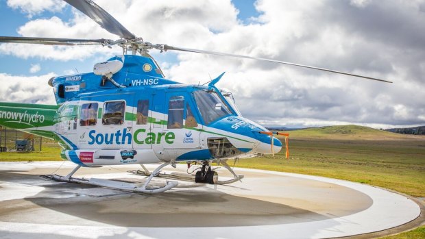 The Snowy Hydro Southcare helicopter at its base in Hume. The service conducted 457 missions last financial year. 