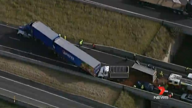 A multi-truck crash closed southbound lanes on M7 at Eastern Creek in July.