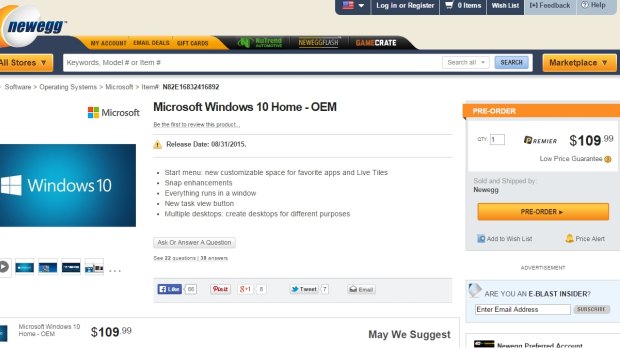 Cracked: Online retailer Newegg published the release date and prices for Microsoft Windows 10.