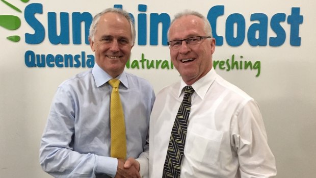 Sunshine Coast mayor Mark Jamieson with Prime Minister Malcolm Turnbull .