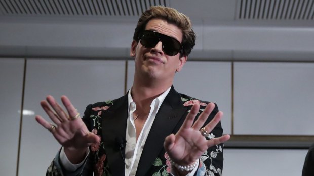 Gucci-clad Milo Yiannopoulos at a speaking event hosted by Senator David Leyonhjelm at a private dining room in Parliament House on Tuesday.