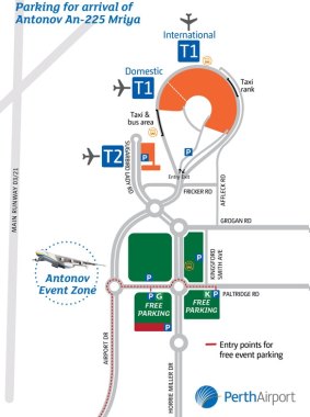 A map of parking and the event zone at Perth Airport. 